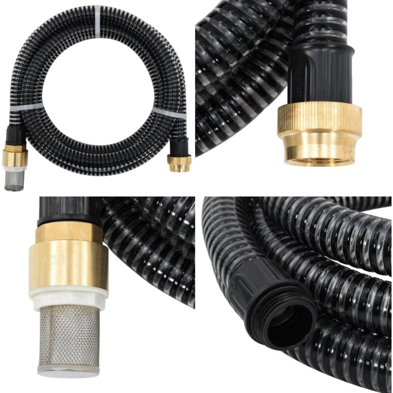 Tuyau d'aspiration avec raccords en laiton noir 1,1 4 m pvc - tuyau d'aspiration - tuyaux d'aspiration - Home & Living - Noir