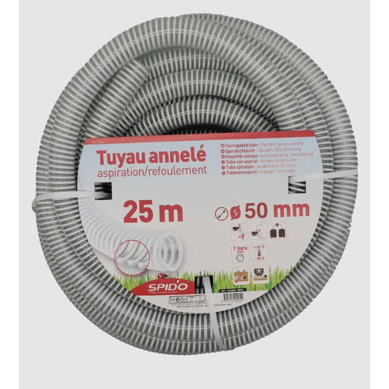 SPIDO - Tuyau en PVC armé souple à spirales 7 m Ø 50 mm