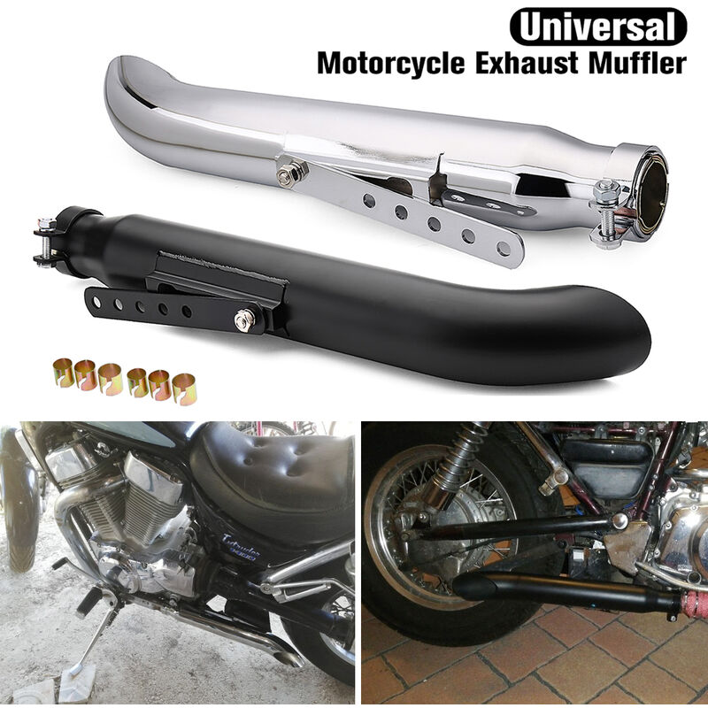 Image of Tubo di scarico universale per moto Cafe Racer per bici da corsa Harley Bobber argento (argento argento)
