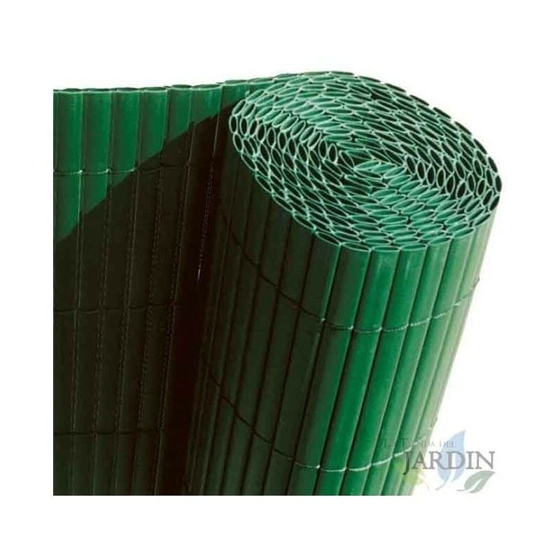Canisse Synthétique pvc double 2 x 5 m avec Cannes Entières vert forcé, Brise-Vue pour Jardins, Balcons et Clôtures
