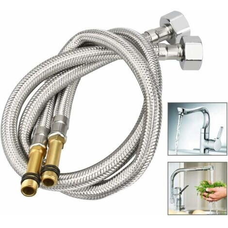 Tuyau de douche flexible en acier inoxydable (60 cm) - Lot de 2 pièces - Longueur : 60 cm