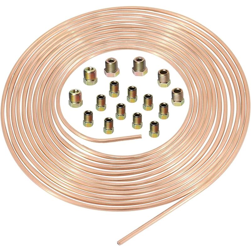 Lablanc - Tuyau de Frein en Cuivre 25ft/7,62m ø 4,75mm, Kit de Conduite Générale de Frein 3/16' de Rechange pour Automobile avec 16 Raccords