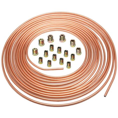 Tuyau de Frein en Cuivre 6,35mm 1/4" - Kit de Conduite 7,6m Avec Revêtement pour Voiture - Tube de Carburant Auto Avec 16 Écrous