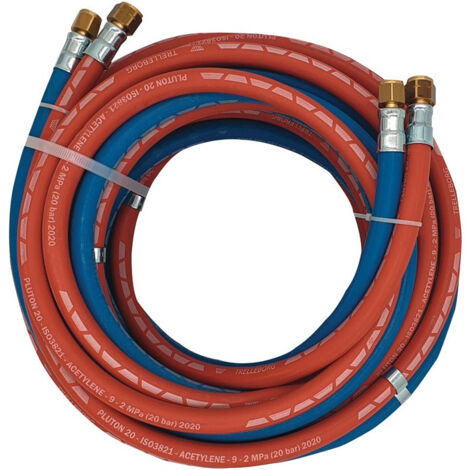 Tuyau de gaz autogène L.20m ID 6/9mm Epaisseur .5/3.5mm bleu/rouge
