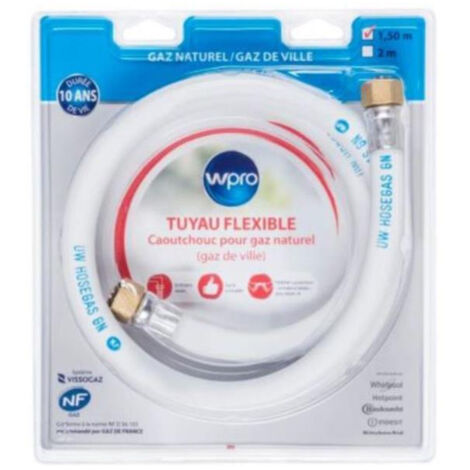 Tuyau de gaz caoutchouc 10 ans - Gaz naturel - Embouts vissés - Longueur 1,5m - WPRO