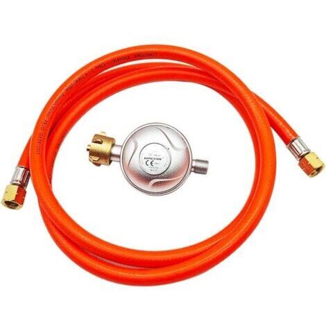 Tuyau de gaz de 150 cm + kit de réducteur de pression max. 30 mbar pour GPL, propane, butane, régulateur de gaz, raccords à vis gauche