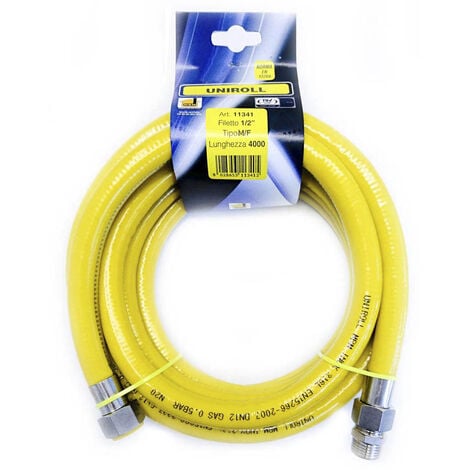Tuyau de gaz de cuisine 4 m flexible 1/2" MF en acier inoxydable conforme a la norme EN 15266 pour table de cuisson/cuisine UNIROLL