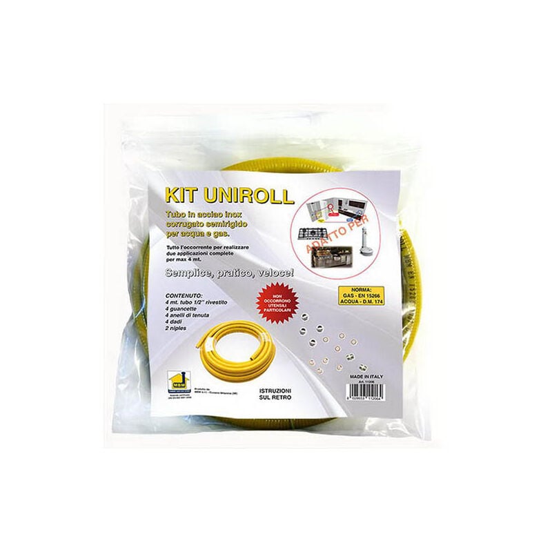 Tuyau de gaz flexible kit 4 m. Raccords 1/2' inox 4 femelles et coupe tube