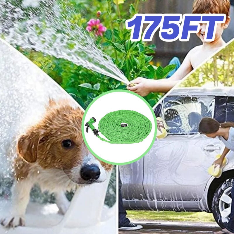 175 ft Tuyau D'arrosage, Tuyau D'arrosage Extensible, Tuyau Flexible Rétractable, Tuyau d'eau Tuyau Extensible Elastique Étirable avec 7 Fonction