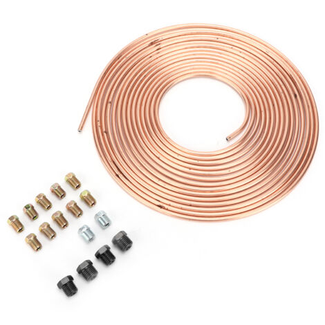 Tuyau de ligne de frein en cuivre nickelé 25ft, diamètre 3/16 pouce avec raccords pour système de freinage hydraulique et carburant (doré)