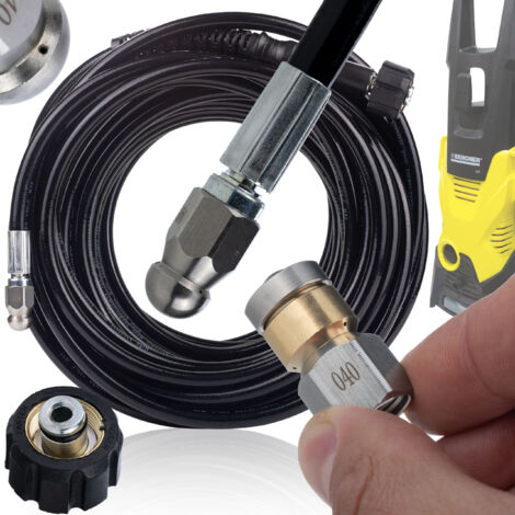 Tuyau de nettoyage de canalisations 20 m M22 pour nettoyeur haute pression – 2 buses  Pression max. 200 bars  Compatible avec Kärcher K4 et K5