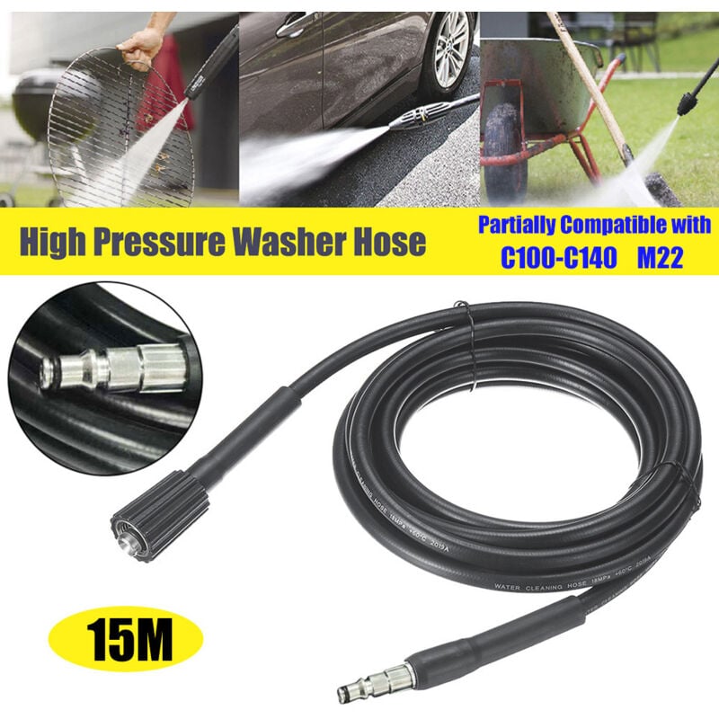 Lifcausal - Tuyau de nettoyeur haute pression M22 18 MPa 5/10/15 m Tuyau de pulvérisateur de tuyau de laveuse de jardin noir partiellement compatible