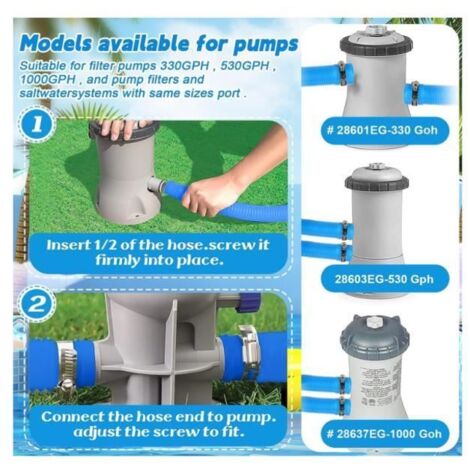 Tuyau de piscine - 2Pièces - Remplacement flexible - 59 pouces - Compatible avec pompes 330-1000 GPH