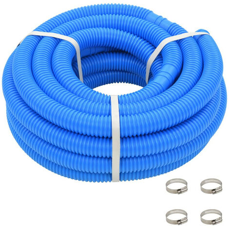 Tuyau de piscine avec colliers de serrage bleu 38 mm 12 m