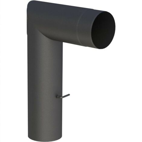 Tuyau de poêle coudé Ø 130 x 300 mm avec clapet d'étranglement et porte