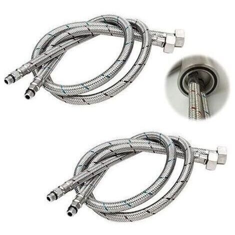 Tuyau de Raccordement G 3/8 DN6 de 80cm de longue pour Robinet D'eau, Filetage de Compression Tuyau d'eau flexible 2 Pièces (1 Paire)