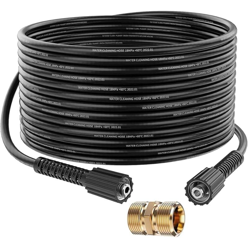Tuyau de Rechange d'extension pour Nettoyeur Haute Pression 10m, 2000 PSI M22 Femelle Flexible avec M22 Fileté Mâle Remplacement Connecteur pour