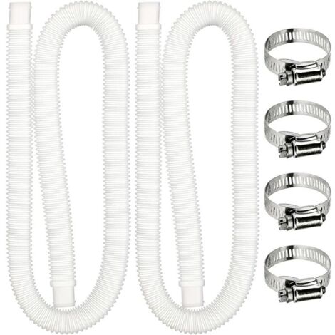 Tuyau de rechange pour filtre de piscine, 1,5 m avec 4 colliers de serrage métalliques, pour piscines hors sol, lot de 2 (transparent)