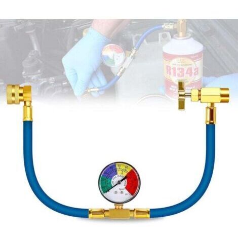Tuyau de recharge R134A avec jauge pour climatisation automobile - Kit complet avec 1/2 filetage pour USA/Europe.