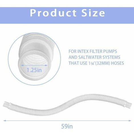 Tuyau de Remplacement pour Piscine, Accessoires de Tuyau de Pompe À Filtre avec 4 Clips Métalliques, Tuyau de Piscine Étiquette