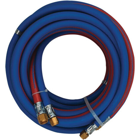 Tuyau de soudage autogène jumelé longueur 5 m D. intérieur 6/6 mm épaisseur du mur 9/9 mm bleu/rouge