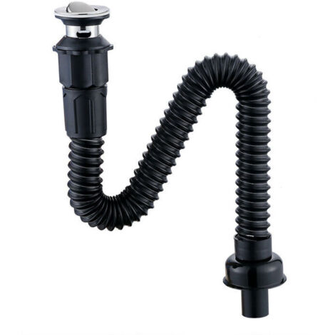 Tuyau de vidange en S pour tuyau d'évacuation pour lavabo évier Tuyau d'évacuation des eaux usées Siphon en acier inoxydable pour salle de bains Siphon de plomberie Tuyau tuyau d'évacuation(Noir)