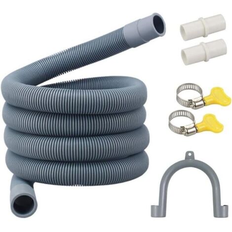 Tuyau de vidange pour lave-linge et sèche-linge, kit d'extension de tuyau de vidange ondulé flexible gris avec 1 adaptateur d'extension et 3 colliers de serrage, support de tuyau en U 3 m