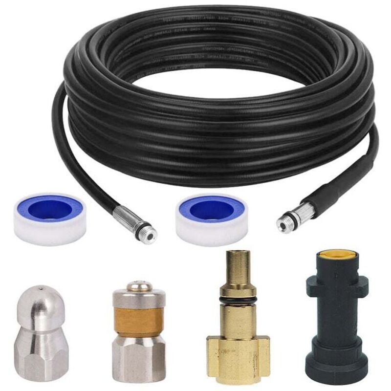 Basetbl - Tuyau Débouche Canalisation pour Kärcher,Kit de Nettoyage du Tuyau de Vidange du Nettoyeur Haute Pression avec Buse à Jet et Buse à Jet