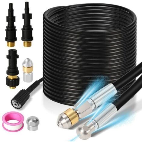 Tuyau déboucheur 30m 2 embouts nettoyeur haute pression compatible Kärcher déboucheur canalisation tuyau de