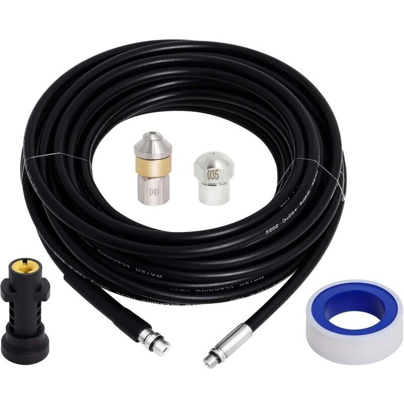 Tuyau Déboucheur Canalisation 15m,Furet karcher Compatible avec Karcher K2, K3, K4, K5, K6, K7, Nettoyeur Haute Pression 180Bar 60°C pour colmatage