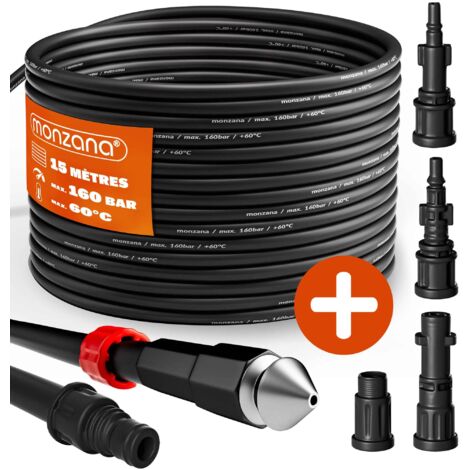 Tuyau déboucheur canalisation haute pression 15m 160 bar – 4 adaptateurs pour Kärcher K2 K3 K4 K5 K6 K7 – Flexible et anti-torsion