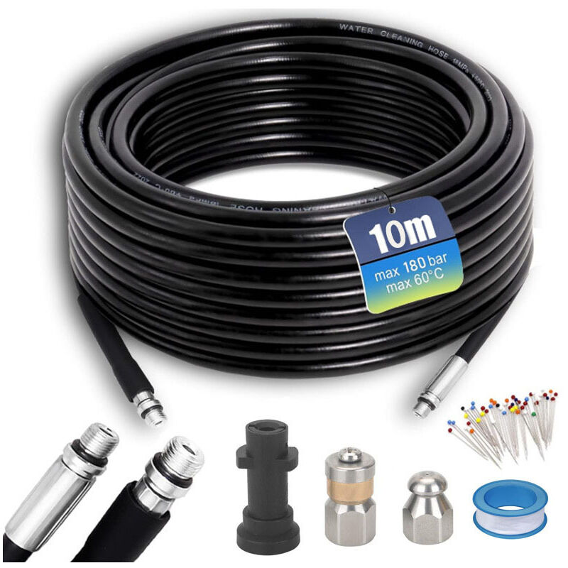 Tuyau Déboucheur Canalisation karcher 10M,180Bar 60℃, furet karcher compatible avec Adaptateurs pour Kärhcer K2, K3, K4, K5, K6, K7 Accessoire