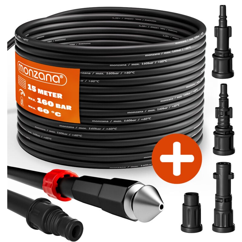 No Brand - Tuyau pour nettoyeur haute pression 15m Tuyau déboucheur flexible noir Nettoyage de canalisations