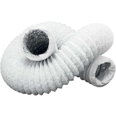 Tuyau d'échappement - avec isolation aluminium - PVC - flexible - évents - pour climatiseurs, sèche-linge (blanc, Ø 150 mm - 5 m)