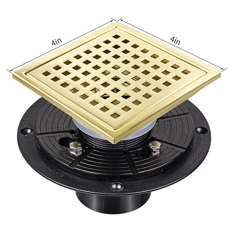 Gotrays - Tuyau d'évacuation de douche de 4 pouces (environ 10,2 cm), couvercle de vidange de douche doré, siphon de sol en acier inoxydable avec