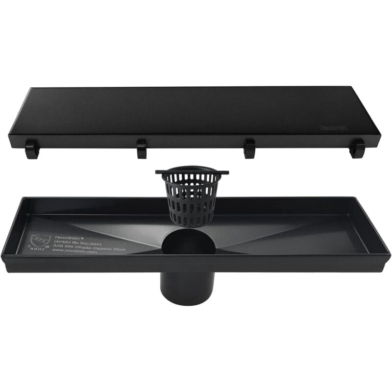 Gotrays - Tuyau d'évacuation de douche linéaire de 30 cm - avec couvercle d'insertion de carreaux plats et en céramique 2 en 1, siphon de sol de