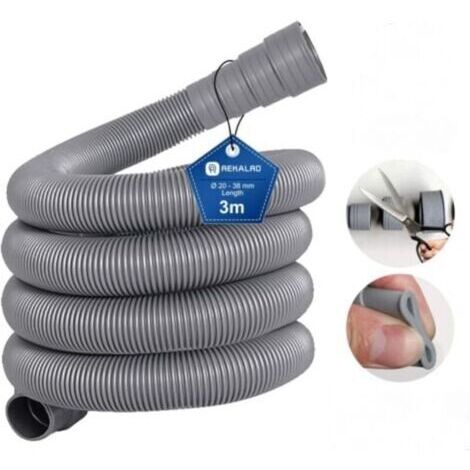 Tuyau d'évacuation d'eau sale de 3 m pour machine à laver Rallonge de tuyau d'évacuation de 20 mm pour lave-linge lave-vaisselle Tuyau de sortie de tuyau de vidange prolongé