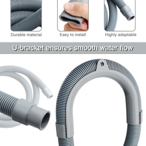 Tuyau d’évacuation d’eaux usées de 3 m pour machine à laver, avec raccord universel et 2 colliers de serrage inclus