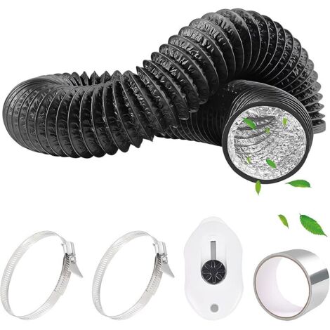 Tuyau D'evacuation Flexible en Aluminium PVC Ø 80mm 4,5m Noir avec Ruban Aluminium 50mm x 5m et 2 Colliers de Serrage Tuyau Ventilation pour Climatisation Sèche-linge Hotte Aspirante
