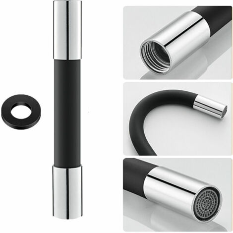 Tuyau d'extension de robinet à 360 degrés, tuyau d'extension en silicone avec joint étanche, tuyau d'extension flexible de robinet de 20 cm noir.