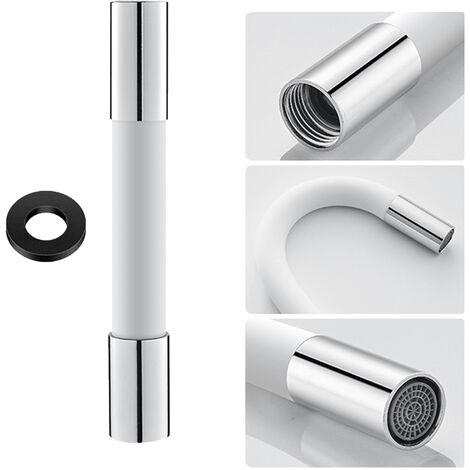 Tuyau de rallonge universel pour robinet à tout usage avec filtre à bulles (avec joint étanche), blanc 50cm