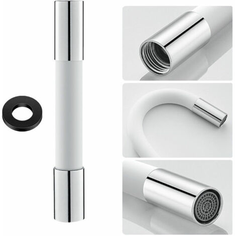 Tuyau d'extension en silicone pour robinet à douchette 360° avec joint étanche, blanc 20 cm