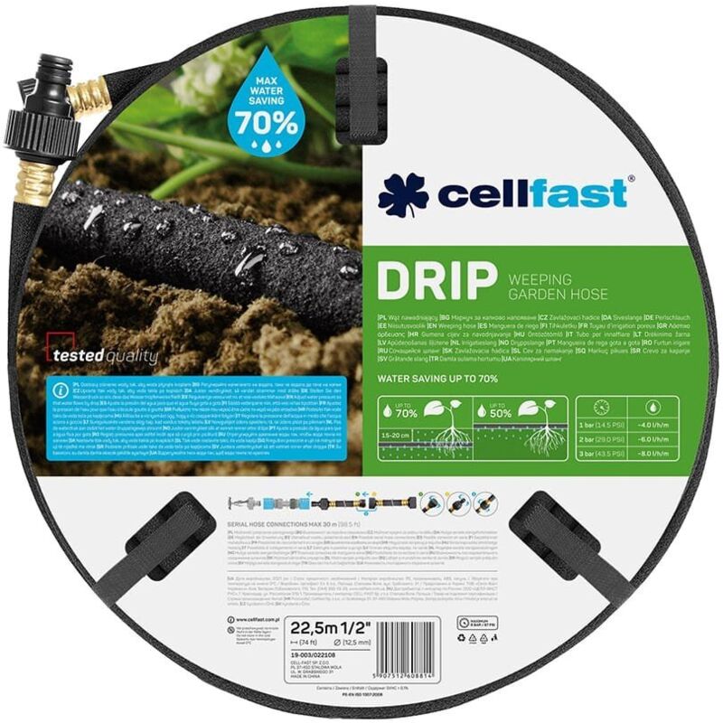 Ensemble de tuyaux d'irrigation goutte à goutte poreux 12,5 mm x 22,5 m Cellfast