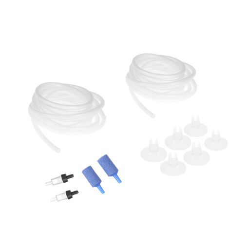 Tuyau d'Oxygène Transparent 2.5m avec 2 Vannes Anti-retour, 6 Ventouses et 2 Têtes en Sable pour Pompe à Air - AUTRES