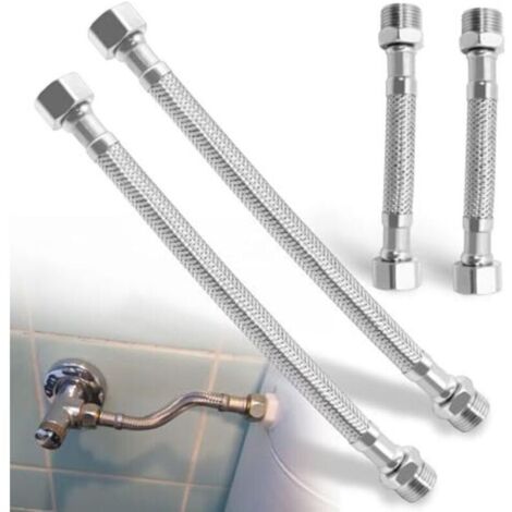 Tuyau flexible 3/8 pouce – 4 pièces, tuyau tressé en acier inoxydable 304, flexible de raccordement pour robinet, salle de bain, toilettes, rallonges de 20 cm et 10 cm