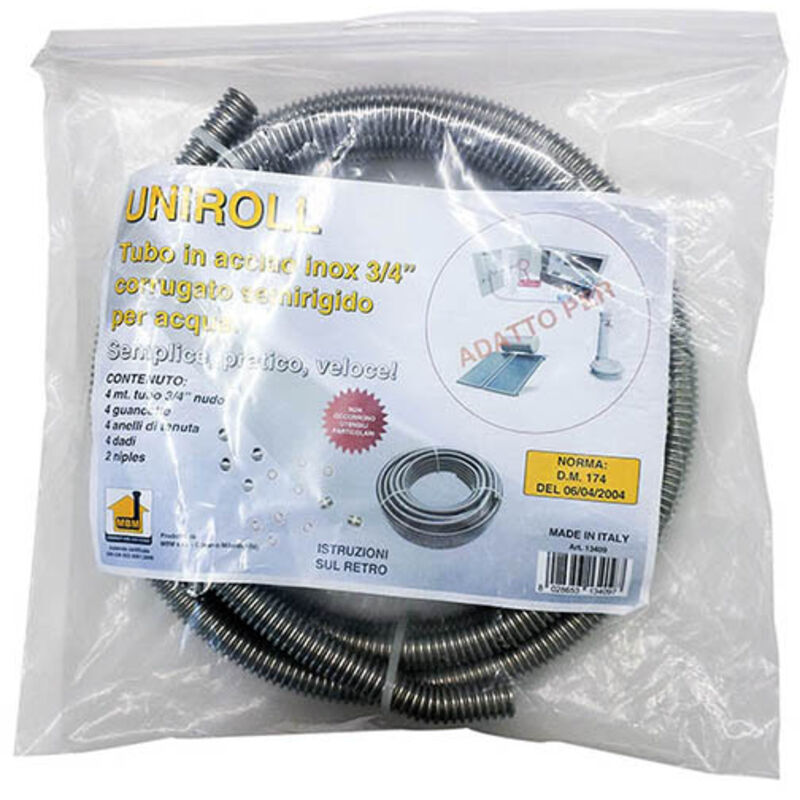 Tuyau flexible eau kit 4 mt. - 1/2 inox avec 4 raccords f