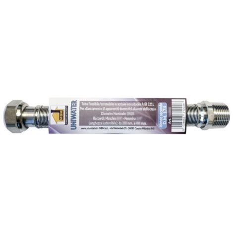 Kit Chauffe-eau Extensible Flexible 200 400 Mm, 1 Gaz Jaune 3/4 "MF 2 Gaz Blanc/eau 1/2" MF Gaz UNI11353 Eau DM 174