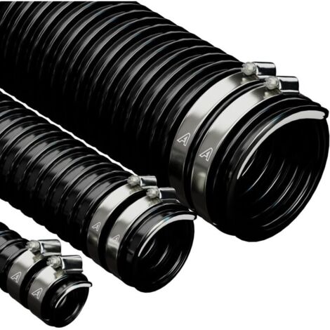 Tuyau flexible ondulé en PVC, 40 mm (1 5/8"), 2 m, couleur noir, avec 2 colliers pour tuyau