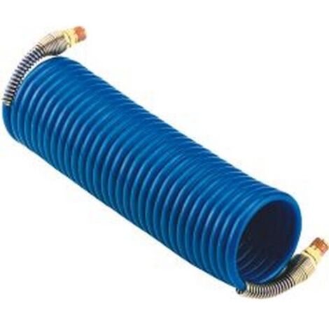 Tuyau flexible spiralé en nylon avec raccord vissable, Dimensions : 11,8 x 9,5 mm, Raccord R 3/8 pouces, Ø de spirale extérieure 140 mm, Long. : 7,5 m
