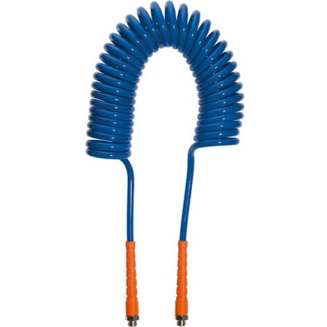 Tuyau flexible spiralé PU avec raccord vissable, Dimensions : 12,0 x 8,0 mm, Raccord G 3/8 pouces, Ø de spirale extérieure 80 mm, Long. : 10,0 m